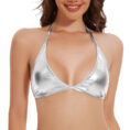 主图 Silver Metallic Halter Triangle Bikini Top