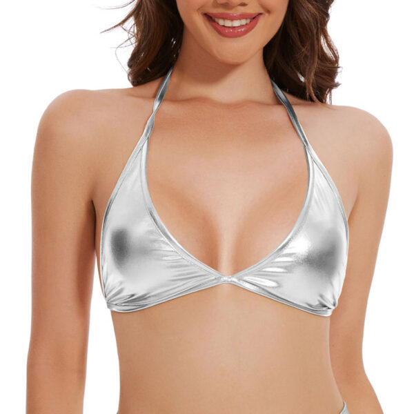 主图 Silver Metallic Halter Triangle Bikini Top 主图 Silver Metallic Halter Triangle Bikini Top