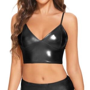 Women's Shiny Metallic V-Neck Bralette Crop Top